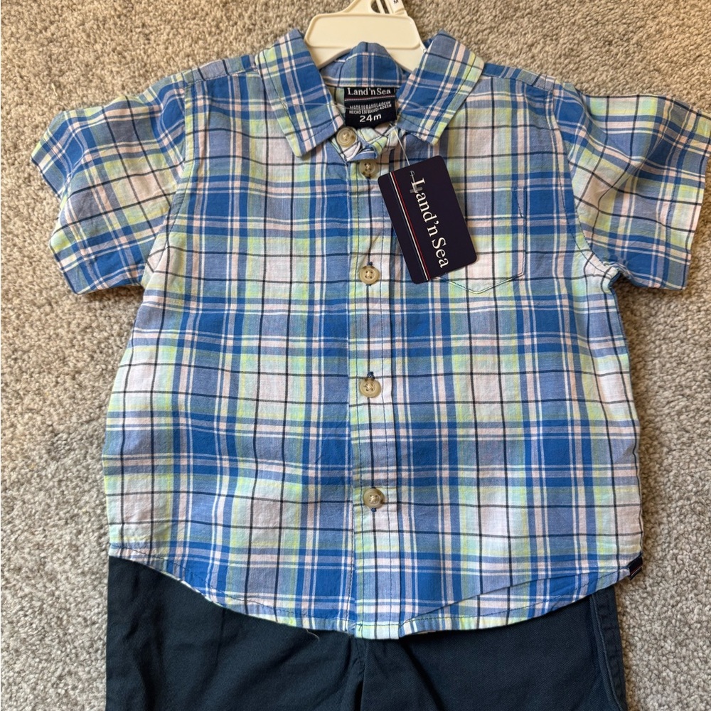 Kids Blue and Green Plaid Button Down Shirt